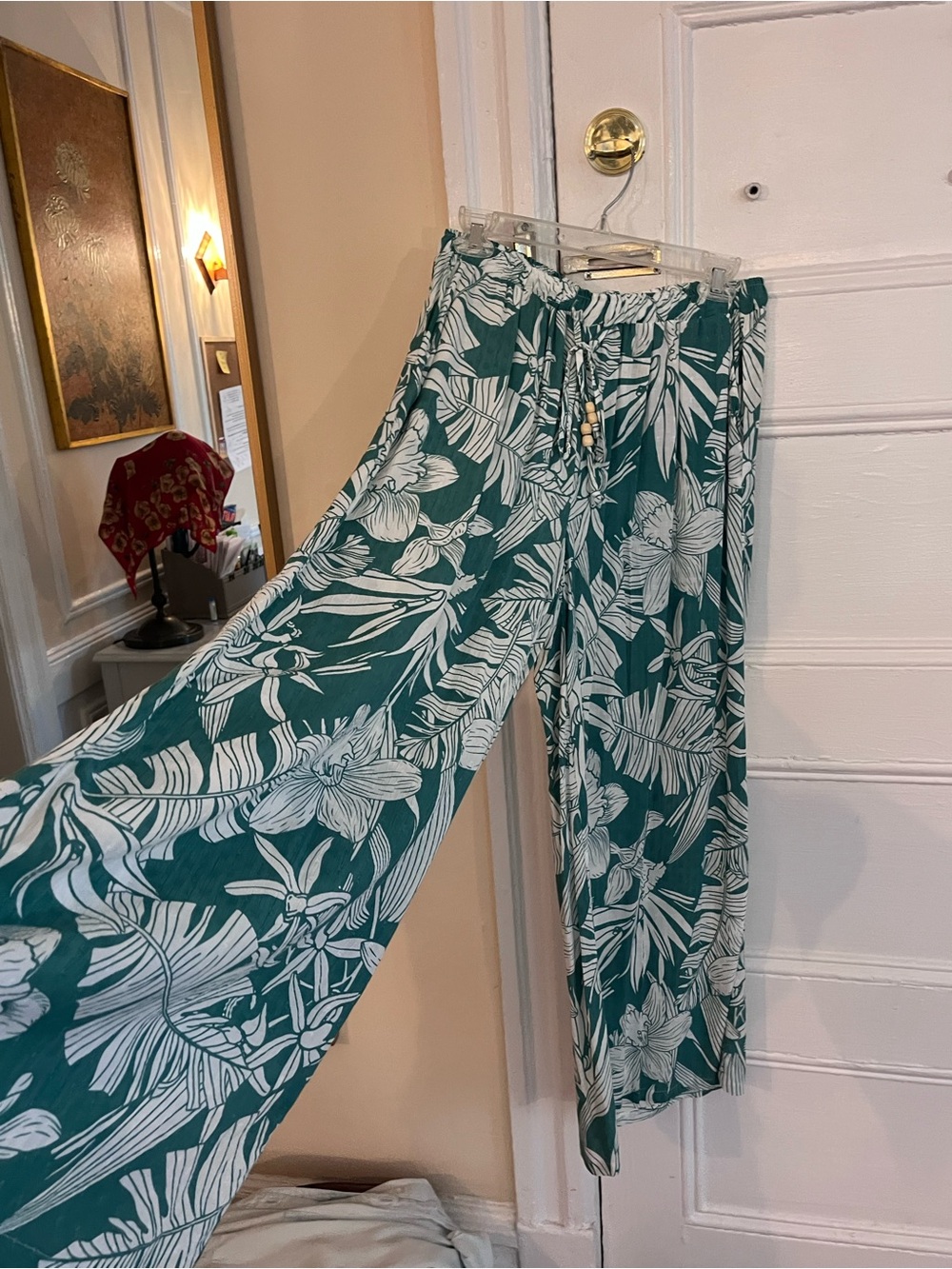C&C California Teal Floral Wide-Leg Drawstring Pants